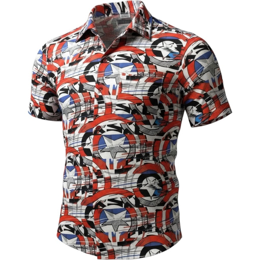 Marvel Captain America Men's Short Sleeve Collared Button Shirt Size Large